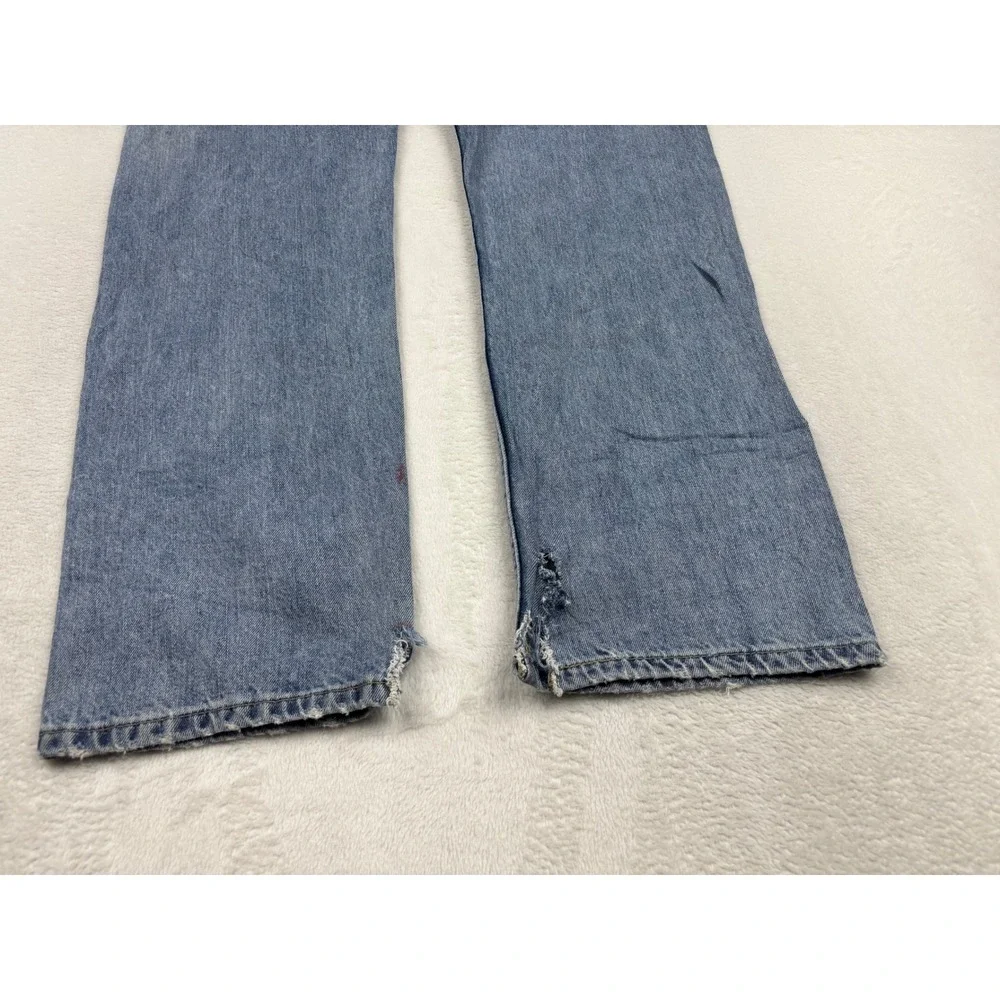 Levis 505 Mens 36x34 Jeans Light Blue Wash Denim Grungy HighLow Fade ripped Hem